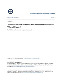 Journal of the Book of Mormon and Other Restoration Scripture Volume 20 Issue 1