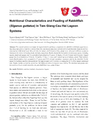 Nutritional Characteristics and Feeding of Rabbitfish (Siganus Guttatus) in Tam Giang-Cau Hai Lagoon Systems