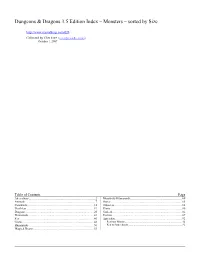 Dungeons & Dragons 3.5 Edition Index – Monsters – Sorted by Size
