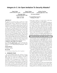 Integers in C: an Open Invitation to Security Attacks?