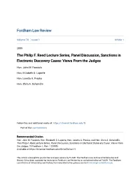 The Philip F. Reed Lecture Series, Panel Discussion, Sanctions in Electronic Discovery Cases: Views from the Judges