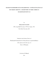 The Festive Remembrance of Shakespeare: a Comparative Study Of