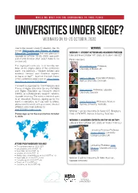 UNIVERSITIES UNDER SIEGE? Webinars on 19–20 October, 2020