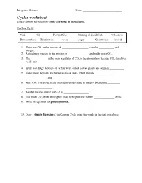 Cycles Worksheet Please Answer the Following Using the Words in the Text Box