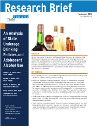 An Analysis of State Underage Drinking Policies and Adolescent Alcohol Use Brief