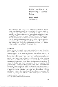 Public Participation in the Making of Science Policy