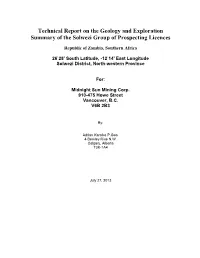 Technical Report on the Geology and Exploration of the Solwezi Group Of
