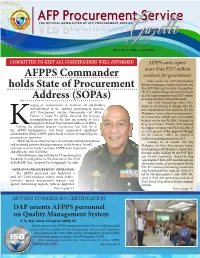 AFPPS Commander Holds State of Procurement Address (Sopas) from Page 1 HUMAN RESOURCE DEVELOPMENT Budget for the Contract Worth P1,314,651,750.92