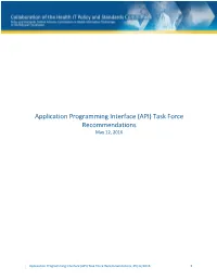 Application Programming Interface (API) Task Force Recommendations May 12, 2016