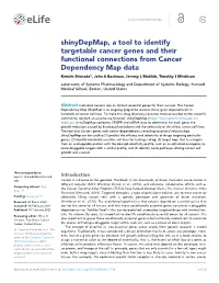 Shinydepmap, a Tool to Identify Targetable Cancer Genes and Their Functional Connections from Cancer Dependency Map Data