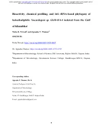 Bioactivity, Chemical Profiling, and 16S Rrna-Based Phylogeny Of