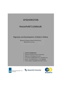 AFGHANISTAN Household Codebook - Migration and Development: a World in Motion