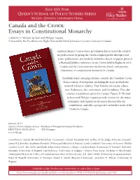 Canada and the Crown: Essays in Constitutional Monarchy Edited by D