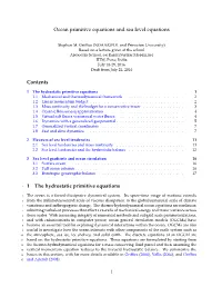 Ocean Primitive Equations and Sea Level Equations Contents 1 the Hydrostatic Primitive Equations