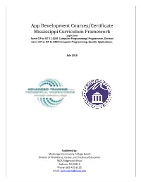 App Development Courses/Certificate Mississippi Curriculum Framework