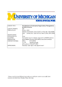 COURSE TITLE: Introduction to Community Organization