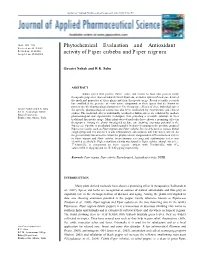 Phytochemical Evaluation and Antioxidant Activity of Piper Cubeba