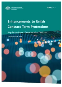 Regulation Impact Statement for Decision September 2020