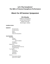 Saxophone! the Abcs of Classical Saxophone Performance