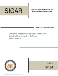 Shindand Airbase: Use of Open-Air Burn Pit Violated Department of Defense Requirements