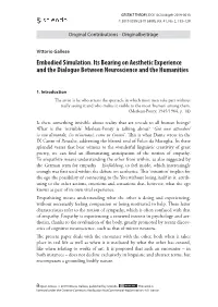Embodied Simulation. Its Bearing on Aesthetic Experience and the Dialogue Between Neuroscience and the Humanities