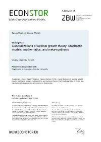 Generalizations of Optimal Growth Theory: Stochastic Models, Mathematics, and Meta-Synthesis