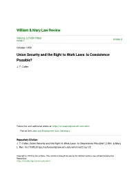 Union Security and the Right to Work Laws: Is Coexistence Possible?