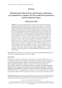 An Argument for a Unitary AU Post-Conflict Reconstruction and Development Organ