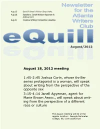 August 18, 2012 Meeting 1:45-2:45 Joshua Corin, Whose Thriller