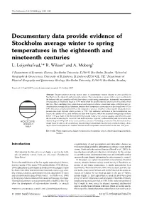 Documentary Data Provide Evidence of Stockholm Average Winter to Spring Temperatures in the Eighteenth and Nineteenth Centuries L
