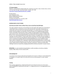 Making Mental Health News: Australian Journalists’ Views on News Values, Sources and Reporting Challenges