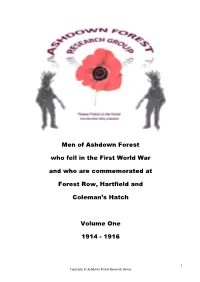 Men of Ashdown Forest Who Fell in the First World War and Who Are Commemorated At