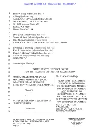 PLAINTIFFS' SOF in OPPOSITION and RESPONSE to DEFENDANTS' SUF Emily Chiang, WSBA No. 50517 Echiang@Aclu-Wa.Org AMERICAN CIVI