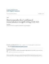 How to Remember Thee?: Problems of Memorialization in English Writing