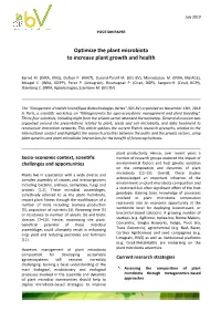 Optimize the Plant Microbiota to Increase Plant Growth and Health