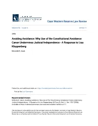 Why Use of the Constitutional Avoidance Canon Undermines Judicial Independence - a Response to Lisa Kloppenberg