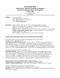 Curriculum Vita Content Focus: Expertise in Portfolio Development and Prior Learning Assessment and Recognition Diane L