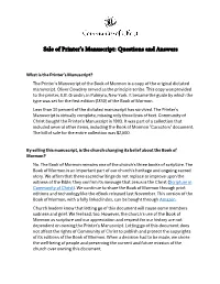 Sale of Printer's Manuscript: Questions and Answers