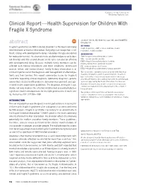 Clinical Report—Health Supervision for Children with Fragile X Syndrome