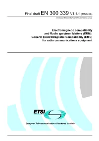 Electromagnetic Compatibility and Radio Spectrum Matters (ERM); General Electromagnetic Compatibility (EMC) for Radio Communications Equipment