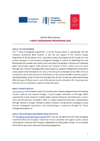 Call for Nominations 7 MOST ENDANGERED PROGRAMME 2021