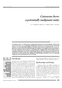 Cutaneous Horn: a Potentially Malignant Entity