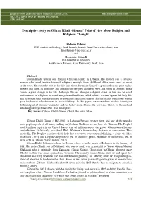 Descriptive Study on Gibran Khalil Gibrans' Point of View About