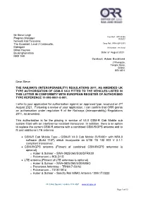 Authorisation Letter for GSM-R V4.0 Type Authorisation R00017