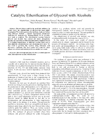 Catalytic Etherification of Glycerol with Alcohols