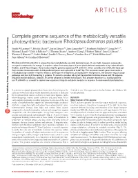 Complete Genome Sequence of the Metabolically Versatile Photosynthetic Bacterium Rhodopseudomonas Palustris