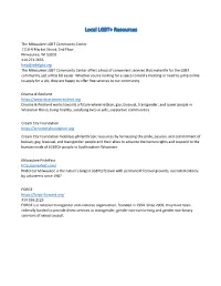 Local and National LGBT+ Resources