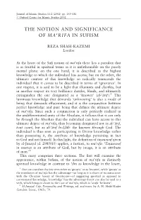 The Notion and Significance of Ma[Rifa in Sufism