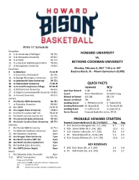 2016-17 Schedule HOWARD UNIVERSITY Vs. BETHUNE