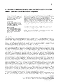A Parrot Apart: the Natural History of the Kakapo (Strigops Habroptilus), and the Context of Its Conservation Management